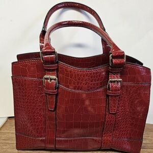 Bueno Cranberry Red Embossed Structured Satchel Bag